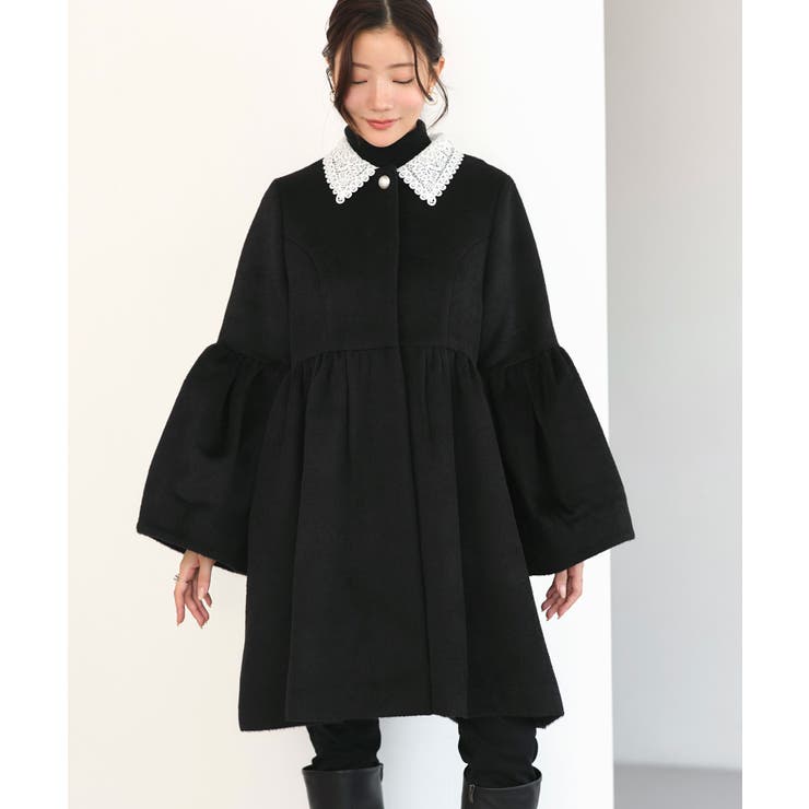 ブラック(BL) | レース襟付きウールコート | RUIRUE BOUTIQUE