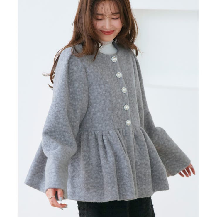 グレー(GY) | テディボアペプラムジャケット | RUIRUE BOUTIQUE