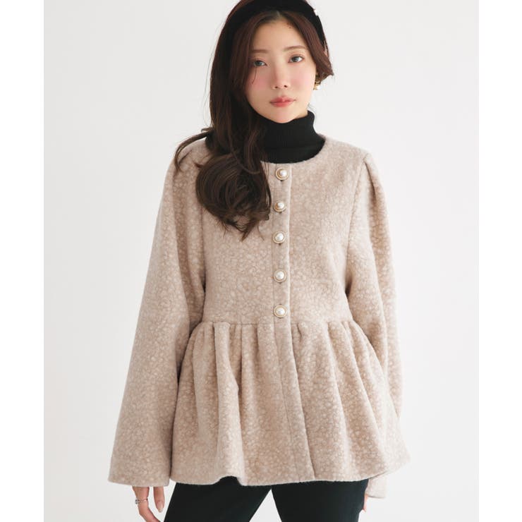 サンドベージュ(PBE) | テディボアペプラムジャケット | RUIRUE BOUTIQUE