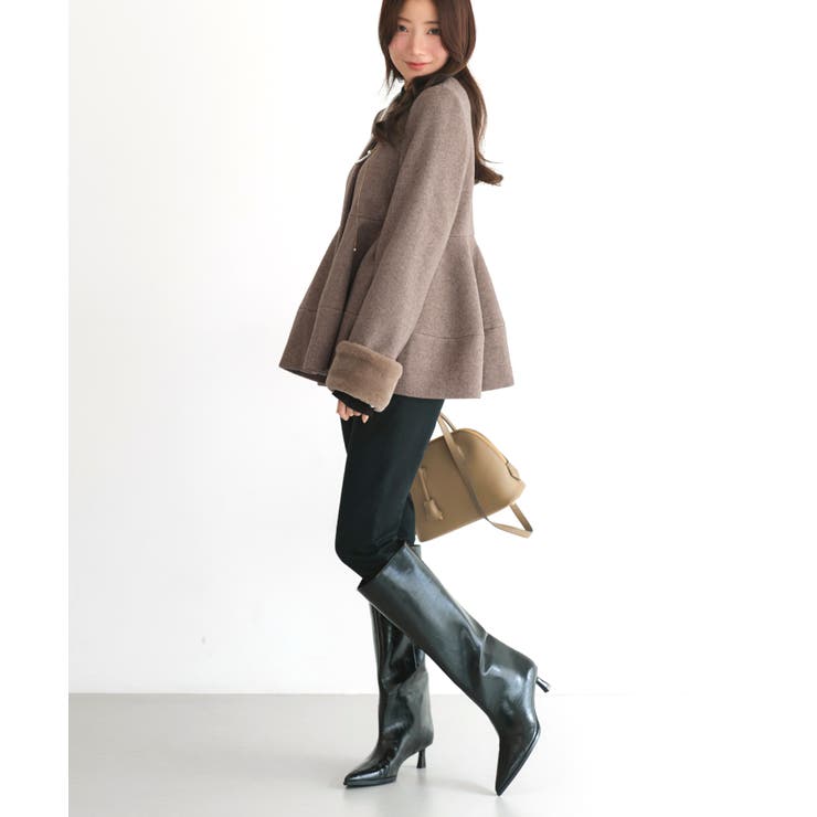 ニットメルトンコクーンペプラムショートコート | RUIRUE BOUTIQUE | 詳細画像7 