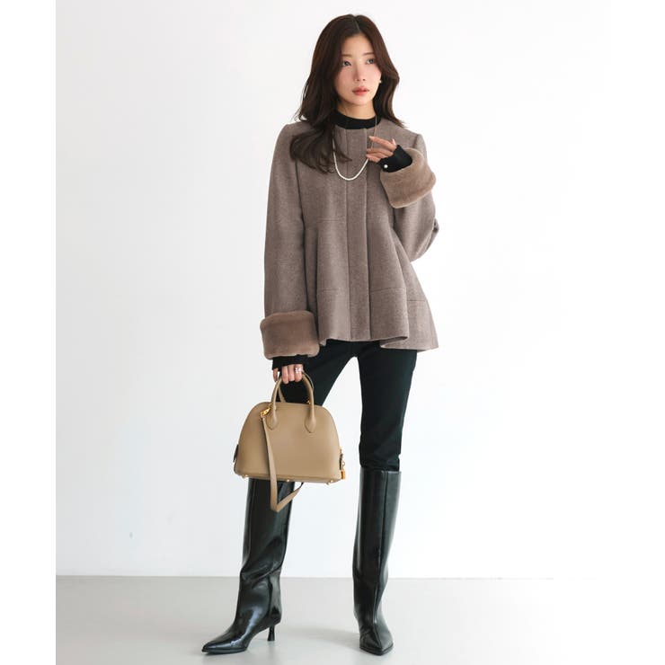 ニットメルトンコクーンペプラムショートコート | RUIRUE BOUTIQUE | 詳細画像8 