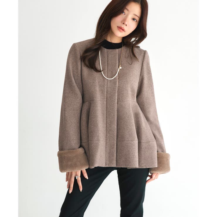 モカ(PBR) | ニットメルトンコクーンペプラムショートコート | RUIRUE BOUTIQUE