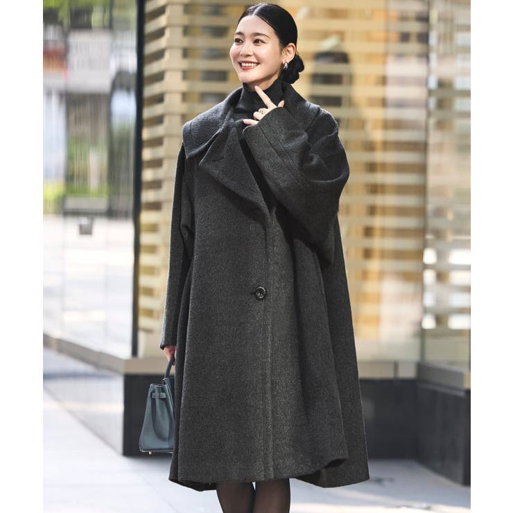 チャコールグレー(DGY) | ゆるふわアシメカラー・シャギーコート(ベルト付き) | RUIRUE BOUTIQUE