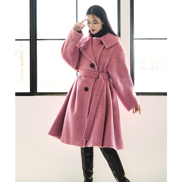 チェリーピンク(PN) | ゆるふわアシメカラー・シャギーコート(ベルト付き) | RUIRUE BOUTIQUE