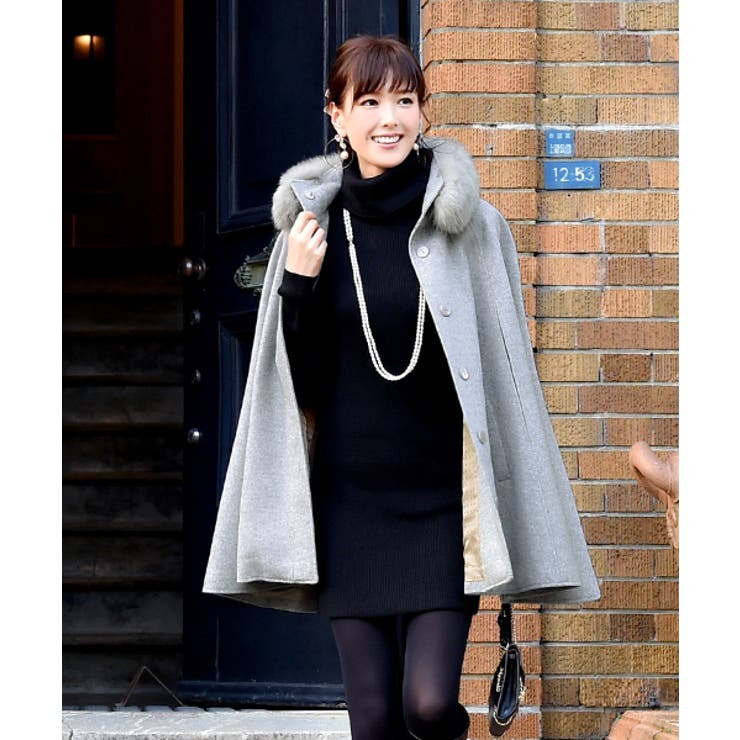 シルバーグレー(G) | フォックスファー付きケープコート | RUIRUE BOUTIQUE