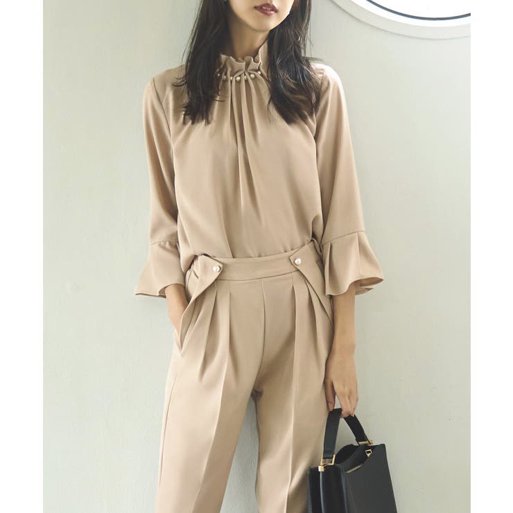 ベージュ×ベージュ(BE) | パールポイントブラウス＆パンツセットアップ | RUIRUE BOUTIQUE