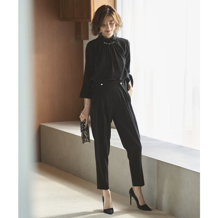ブラック×ブラック(BL) | パールポイントブラウス＆パンツセットアップ | RUIRUE BOUTIQUE