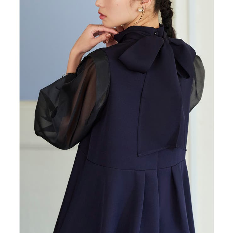 ボウタイ付きオーガンジースリーブタックフレアトップス＆スリムテーパードパンツ | RUIRUE BOUTIQUE | 詳細画像17 