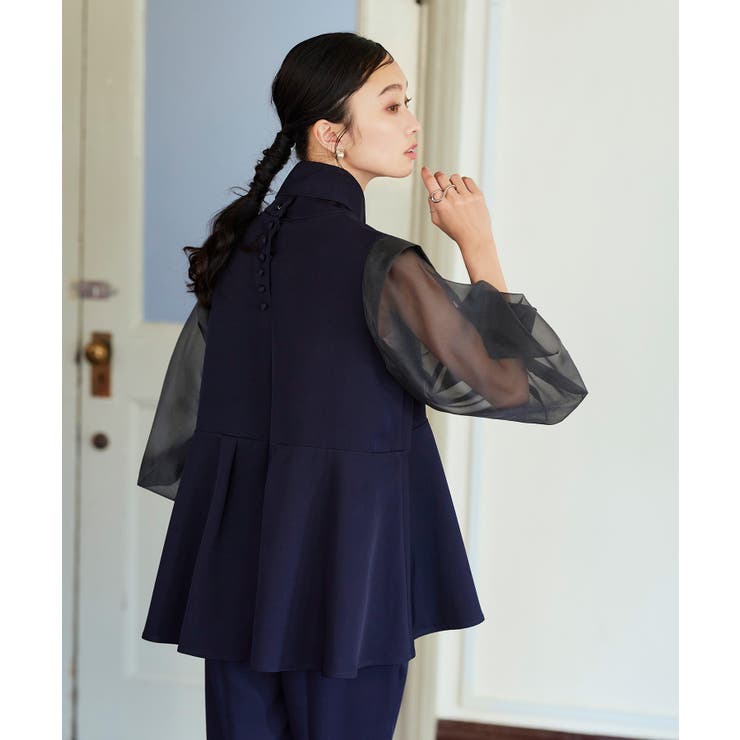 ボウタイ付きオーガンジースリーブタックフレアトップス＆スリムテーパードパンツ | RUIRUE BOUTIQUE | 詳細画像21 