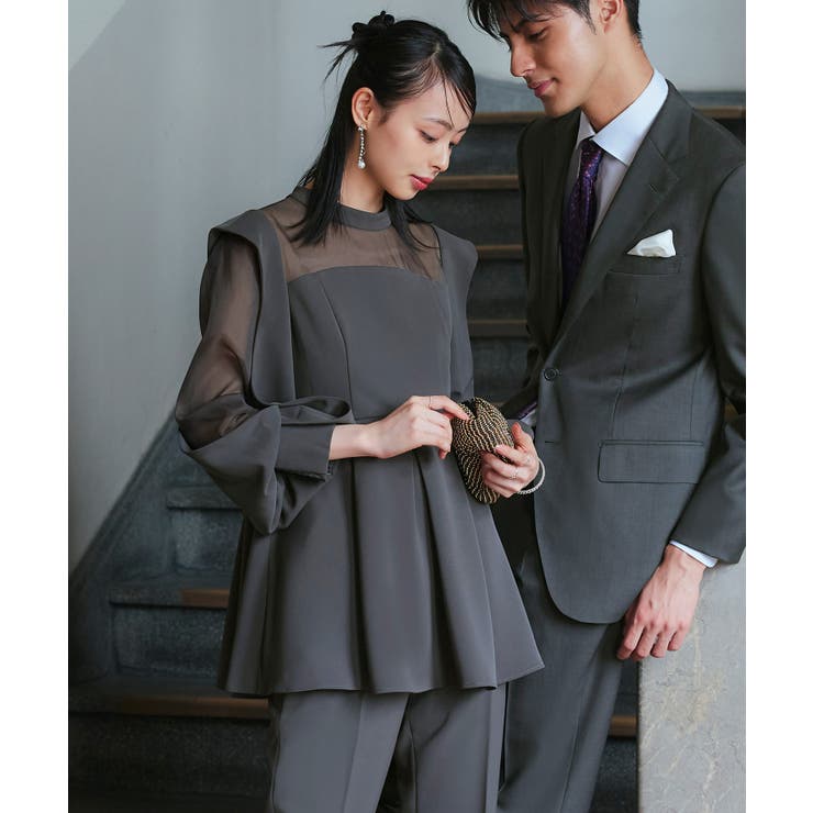 スリットスリーブペプラムトップス＆テーパードパンツセットアップ | RUIRUE BOUTIQUE | 詳細画像1 