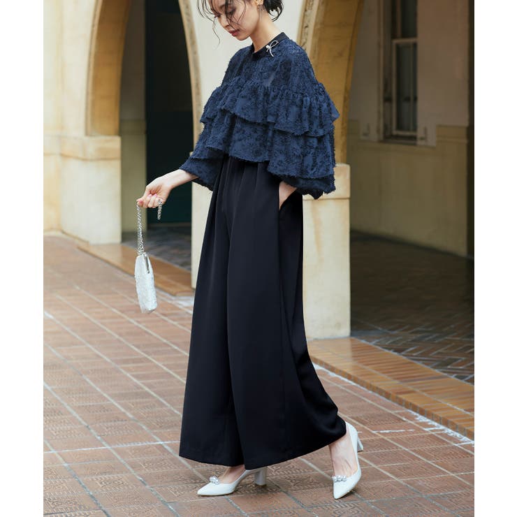 ネイビー(NE) | シアーカットジャカードコンビパンツドレス | RUIRUE BOUTIQUE