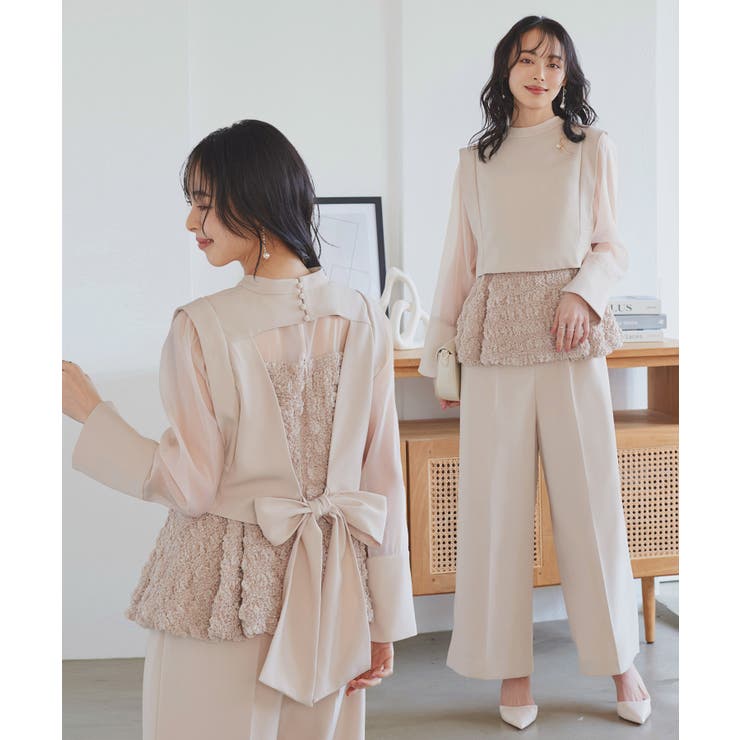 バックリボントップス＆ペプラムオールインワンセットアップ | RUIRUE BOUTIQUE | 詳細画像1 