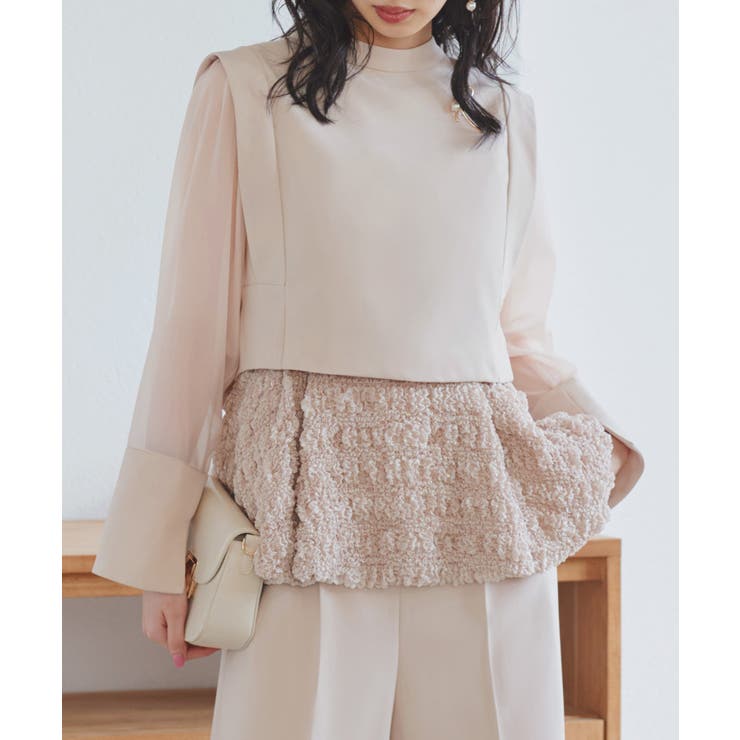 ベージュ(BE) | バックリボントップス＆ペプラムオールインワンセットアップ | RUIRUE BOUTIQUE