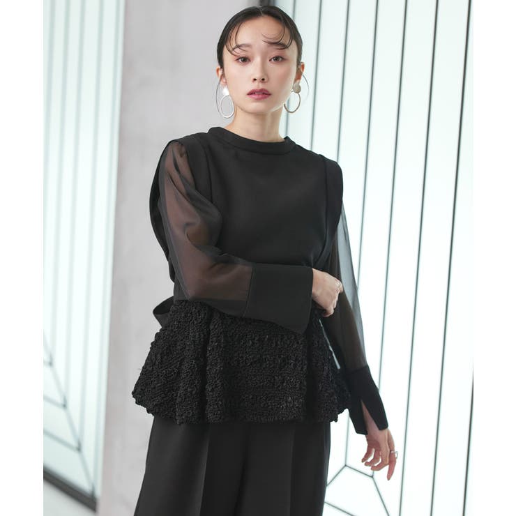 ブラック(BL) | バックリボントップス＆ペプラムオールインワンセットアップ | RUIRUE BOUTIQUE