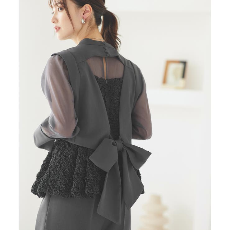 チャコール(DGY) | バックリボントップス＆ペプラムオールインワンセットアップ | RUIRUE BOUTIQUE