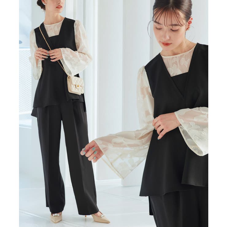 華やぎセットアップドレス シアーカットジャカードトップス&セミワイドパンツ | RUIRUE BOUTIQUE | 詳細画像1 
