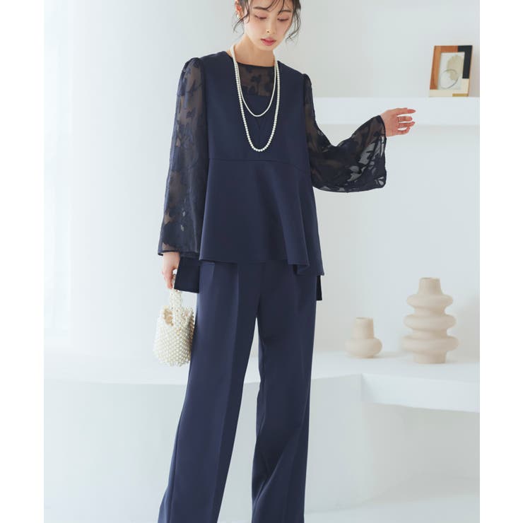 華やぎセットアップドレス シアーカットジャカードトップス&セミワイドパンツ | RUIRUE BOUTIQUE | 詳細画像18 