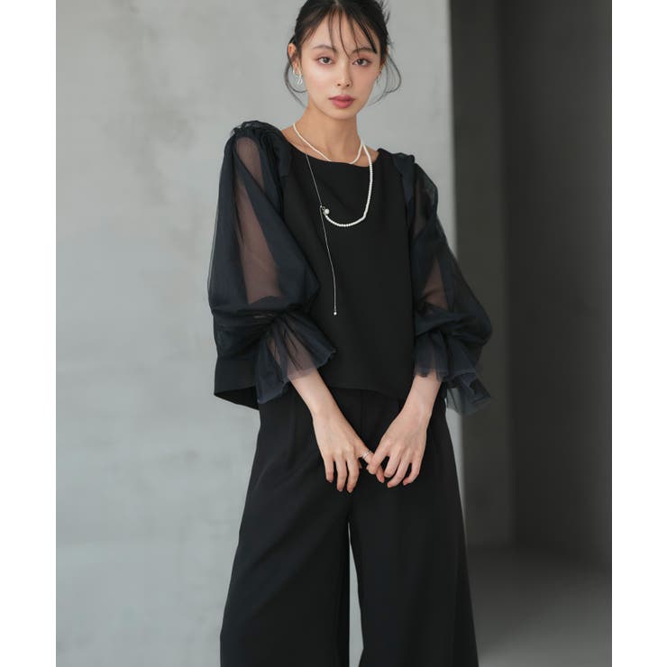 ブラック(BL) | バックコンシャストップス＆タックワイドパンツドレス | RUIRUE BOUTIQUE