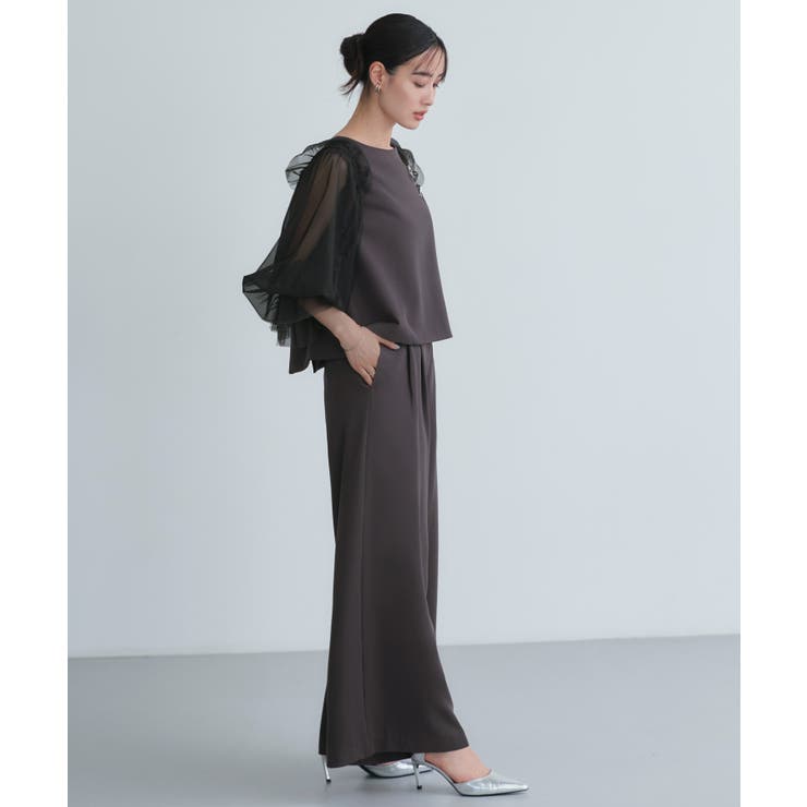 チャコールグレー(DGY) | バックコンシャストップス＆タックワイドパンツドレス | RUIRUE BOUTIQUE