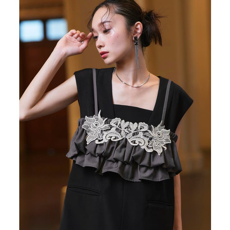 ブラック(BL) | ベスト＆ビスチェ＆スリットパンツ3ピースセット | RUIRUE BOUTIQUE