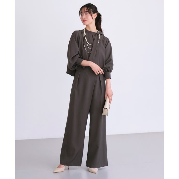 チャコールグレー(DGY) | ケープリボンラップワイドパンツセットアップ | RUIRUE BOUTIQUE