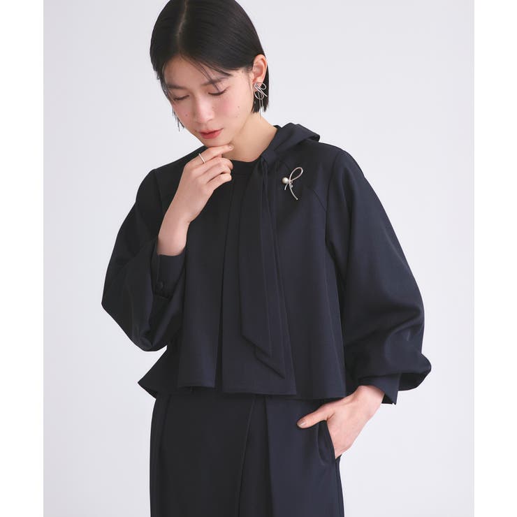 ネイビー(NE) | ケープリボンラップワイドパンツセットアップ | RUIRUE BOUTIQUE