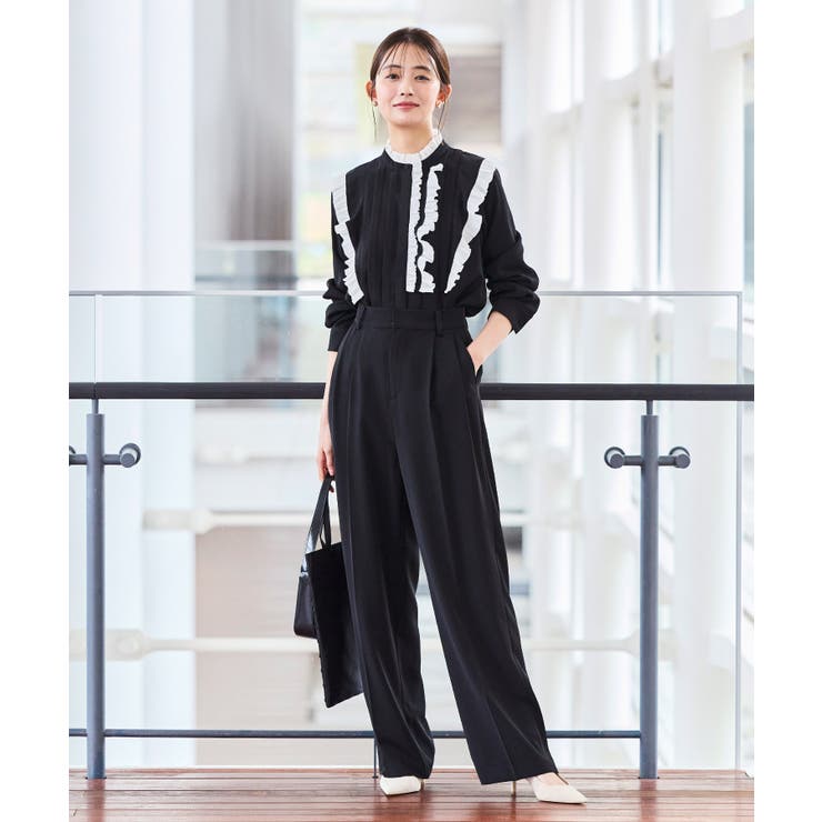 ブラック×ホワイト(BLZ) | フェミニンプリーツフリルワイドセットアップ | RUIRUE BOUTIQUE