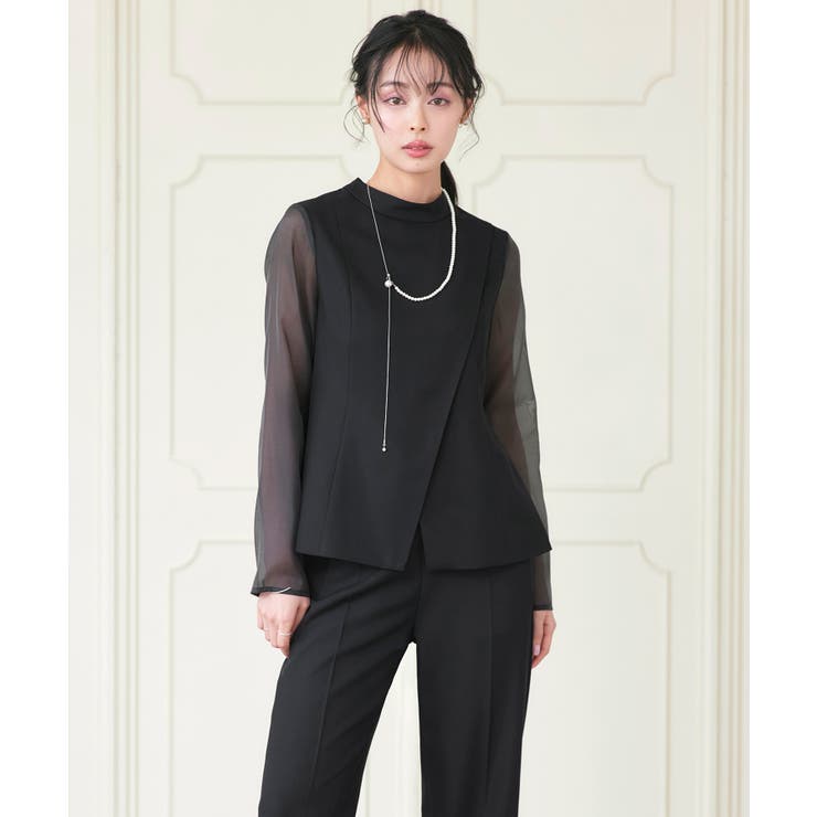 ブラック(BL) | シアースリーブトップス＆パンツ２点ドレスセット | RUIRUE BOUTIQUE