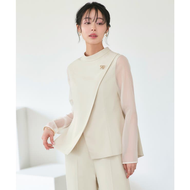 オフホワイト(WH) | シアースリーブトップス＆パンツ２点ドレスセット | RUIRUE BOUTIQUE