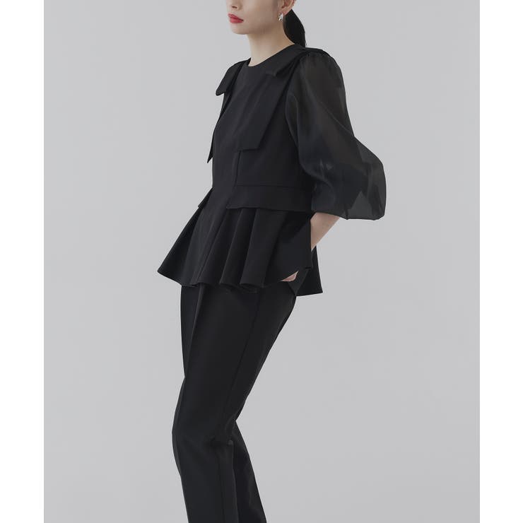 ブラック(BL) | ショルダーリボンペプラムセットアップ | RUIRUE BOUTIQUE