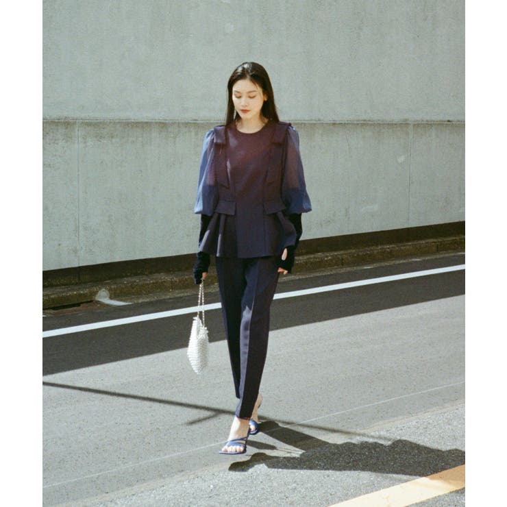 ネイビー(NE) | ショルダーリボンペプラムセットアップ | RUIRUE BOUTIQUE