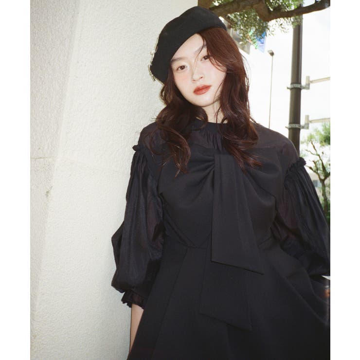 ブラック(BL) | リボンペプラムセットアップ | RUIRUE BOUTIQUE