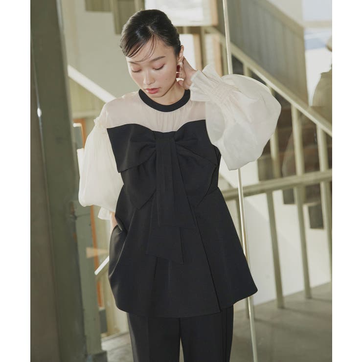 ブラック×ベージュ(BLZ) | リボンペプラムセットアップ | RUIRUE BOUTIQUE