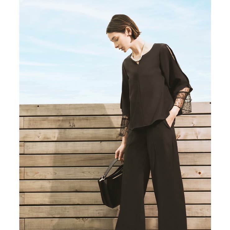 ブラック(BL) | レーススリーブトップスセットアップ | RUIRUE BOUTIQUE