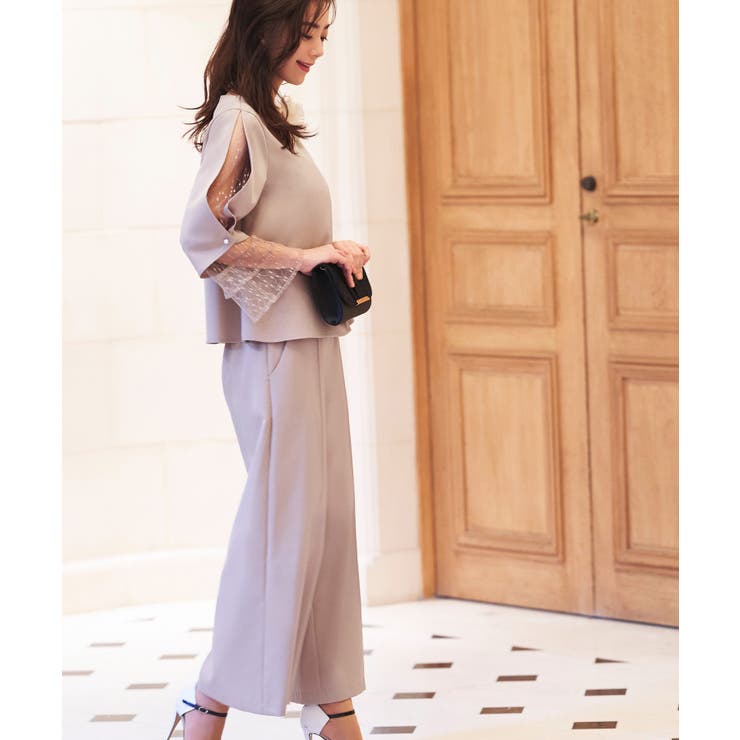 グレージュ(PGY) | レーススリーブトップスセットアップ | RUIRUE BOUTIQUE