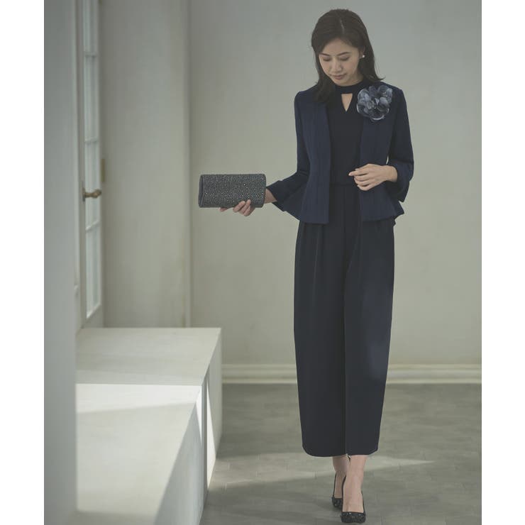ネイビー×ネイビー(NE) | ノーカラージャケット＆オールインワンスーツ | RUIRUE BOUTIQUE
