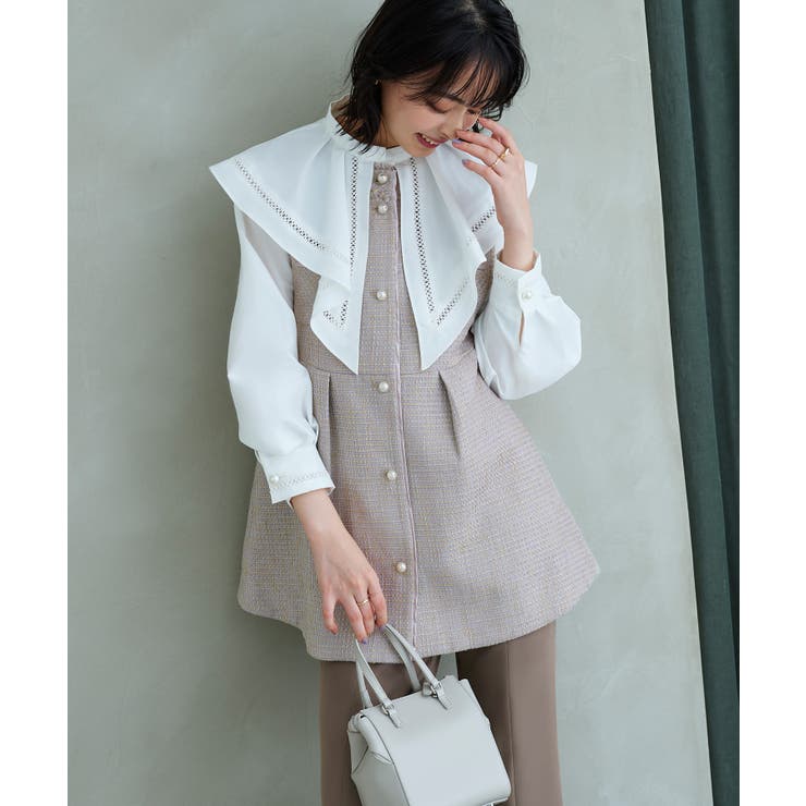 ライトグレー×グレージュ(PGY) | カラーツイードジレ＆スリムストレートパンツスーツ | RUIRUE BOUTIQUE
