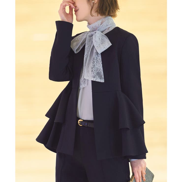ノーカラーフリルペプラムスリムパンツスーツ | RUIRUE BOUTIQUE | 詳細画像8 