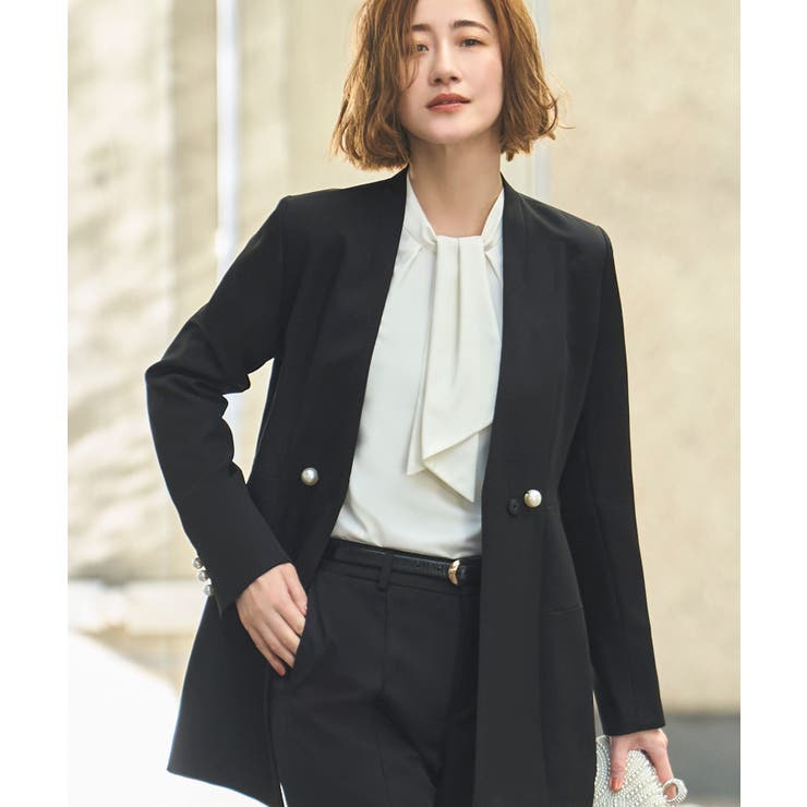 ノーカラーコクーンペプラムスリムパンツスーツ | RUIRUE BOUTIQUE | 詳細画像5 
