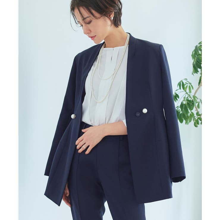 ノーカラーコクーンペプラムスリムパンツスーツ | RUIRUE BOUTIQUE | 詳細画像7 