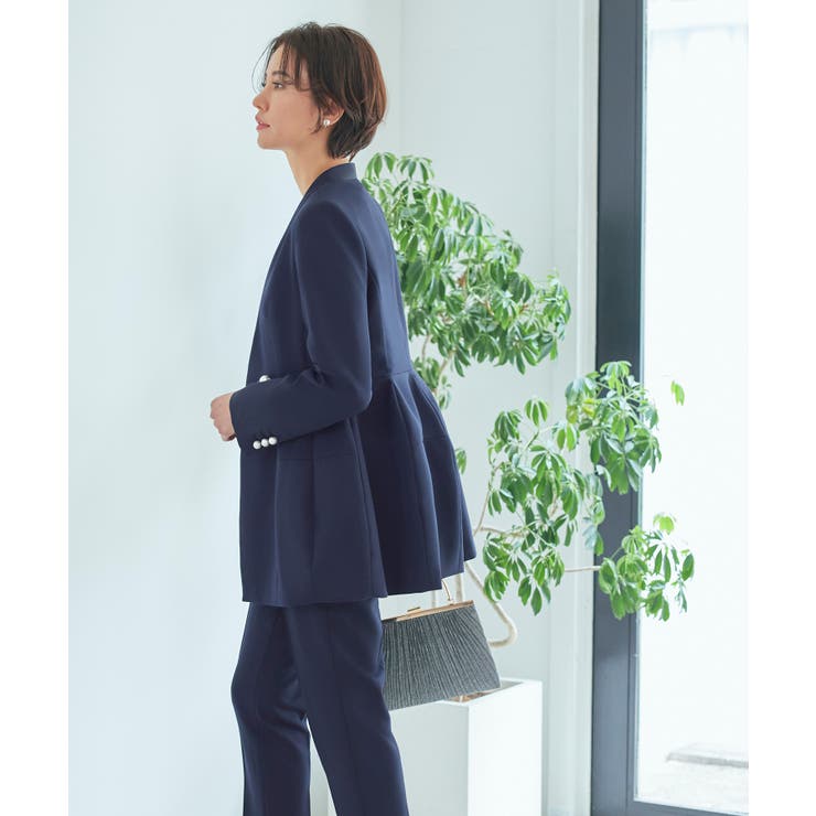 ノーカラーコクーンペプラムスリムパンツスーツ | RUIRUE BOUTIQUE | 詳細画像8 