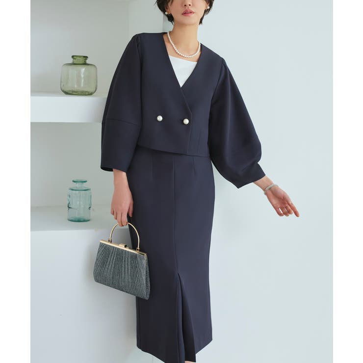 クロップドランタンスリーブジャケット＆ロングタイトスカートスーツ | RUIRUE BOUTIQUE | 詳細画像3 