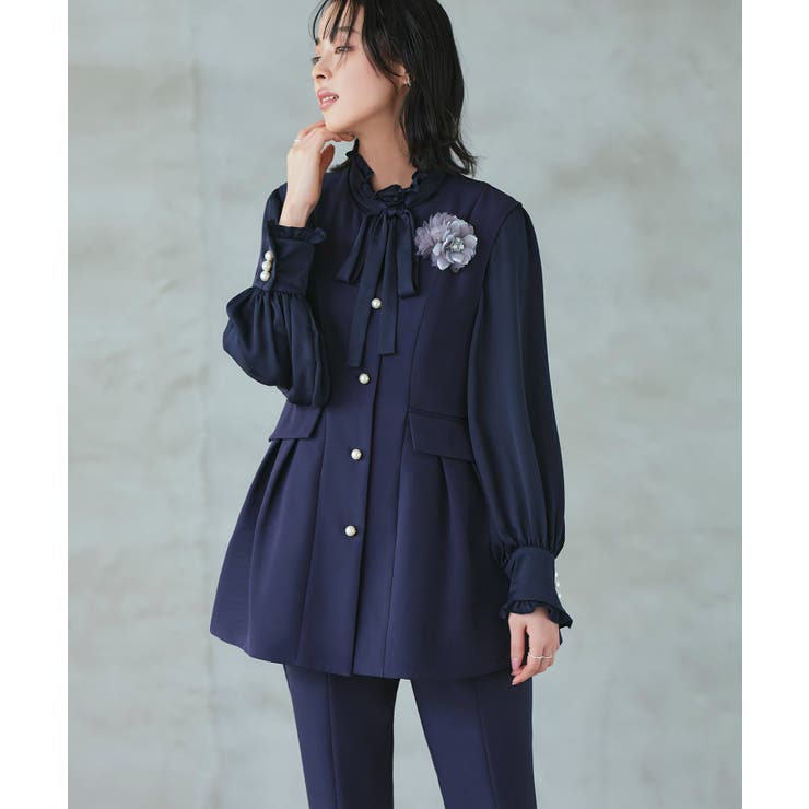 ネイビー(NE) | パールボタンジレ＆スリムストレートパンツ | RUIRUE BOUTIQUE
