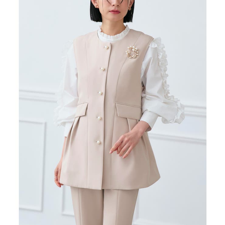 ピンクベージュ(PPN) | パールボタンジレ＆スリムストレートパンツ | RUIRUE BOUTIQUE
