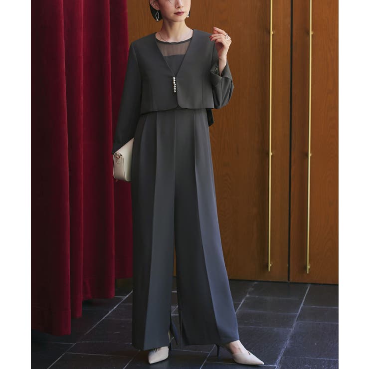チャコール(DGY) | パールデザインジャケット＆オールインワンセットアップスーツ | RUIRUE BOUTIQUE