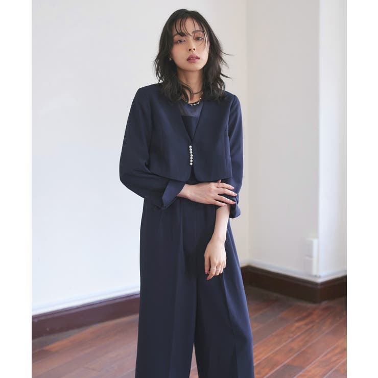 ネイビー(NE) | パールデザインジャケット＆オールインワンセットアップスーツ | RUIRUE BOUTIQUE