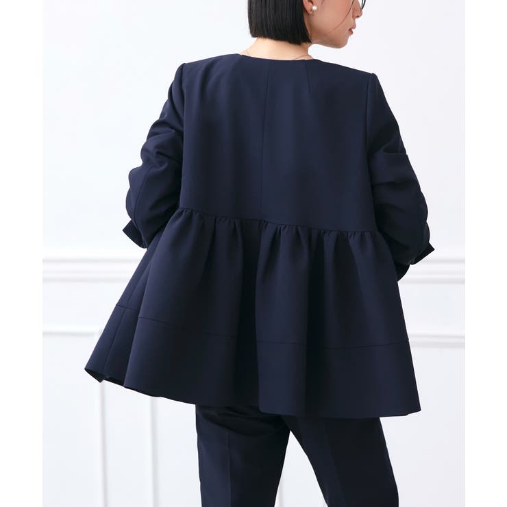 ノーカラーギャザーペプラムスリムパンツスーツ | RUIRUE BOUTIQUE | 詳細画像10 