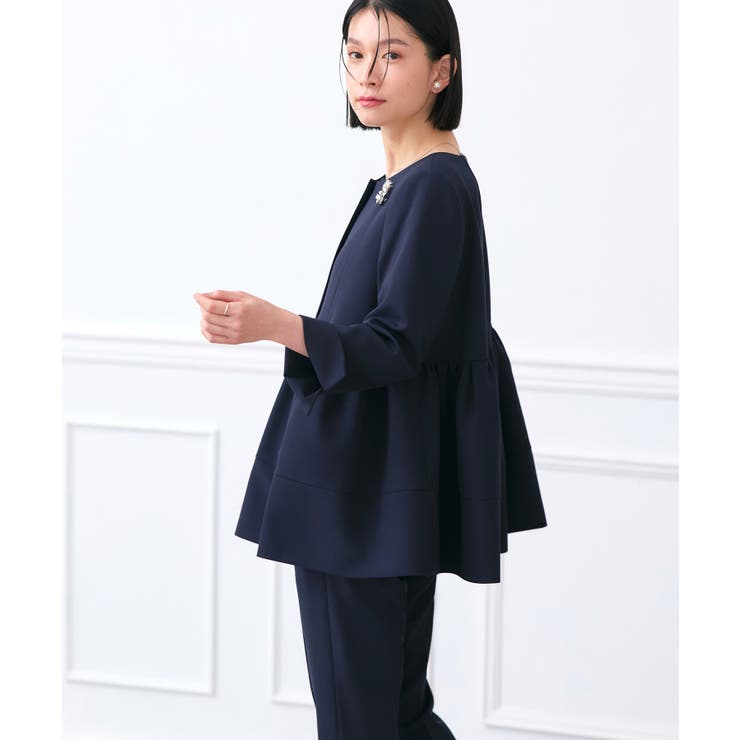 ノーカラーギャザーペプラムスリムパンツスーツ | RUIRUE BOUTIQUE | 詳細画像8 