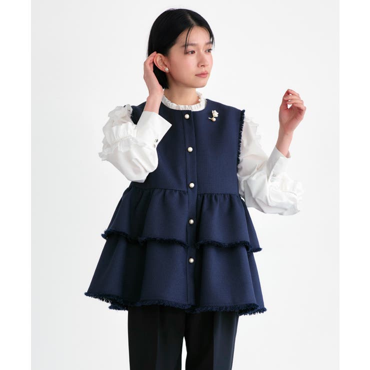 ネイビー(NE) | ツイードティアードペプラムジレ＆テーパードパンツ | RUIRUE BOUTIQUE