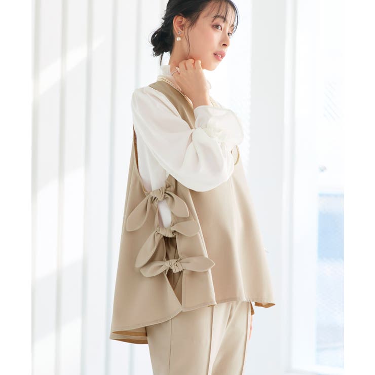 【3点set】ゆる洒落・サイドリボンジレ＆スリムテーパードパンツフリルブラウス | RUIRUE BOUTIQUE | 詳細画像10 